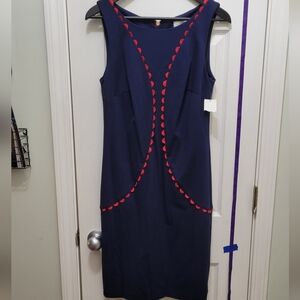 Lesley Evers Navy Midi Dress with Red Detailing